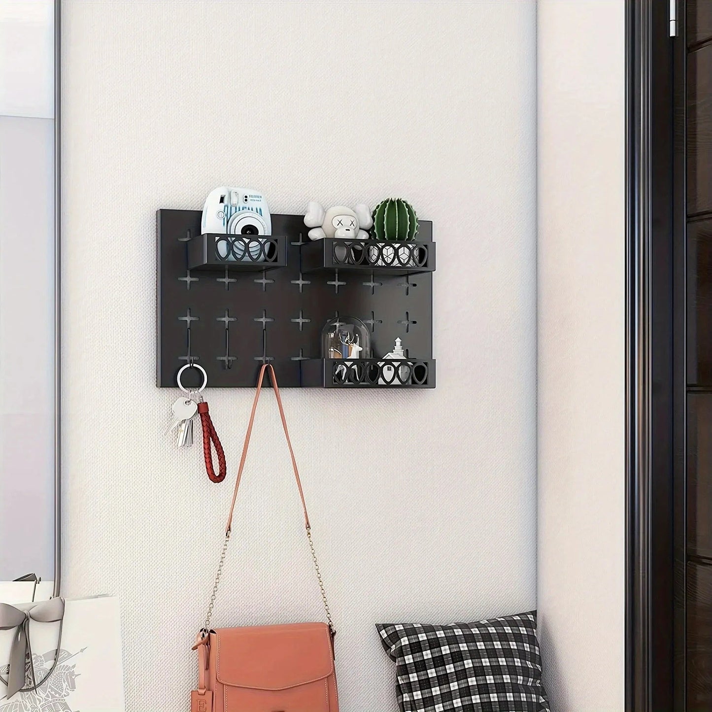Gold Key Hook With 3 Adjustable Baskets And 3 Hooks For Wall Storage