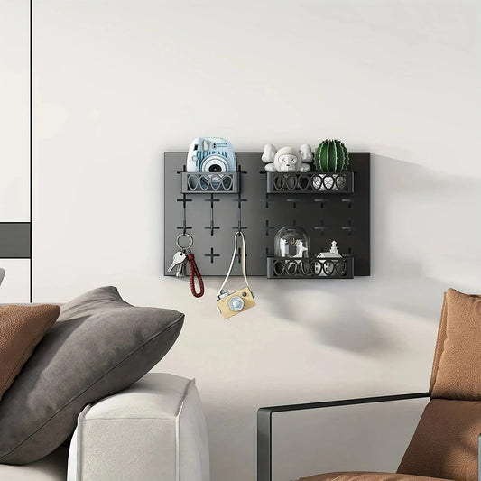 Gold Key Hook With 3 Adjustable Baskets And 3 Hooks For Wall Storage